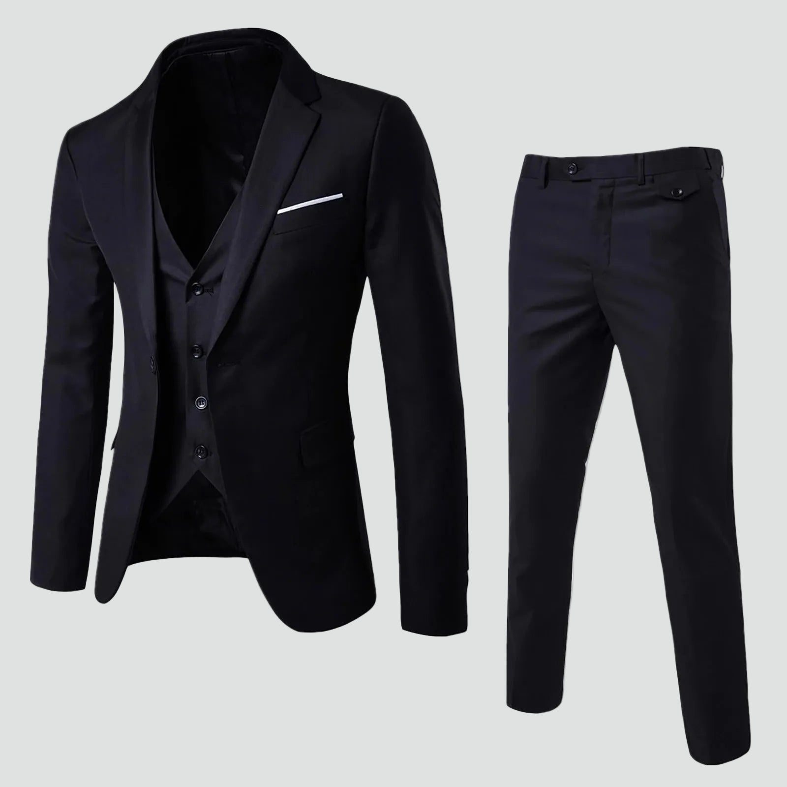 Men’s Elegant 3-Piece Set – Blazer, Pants & Waistcoat Formal Tailored Style