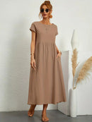 Women's Round Neck Loose-Fit Midi Summer Dress – Lightweight Casual Dress