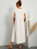 Women's Round Neck Loose-Fit Midi Summer Dress – Lightweight Casual Dress