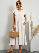 Women's Round Neck Loose-Fit Midi Summer Dress – Lightweight Casual Dress