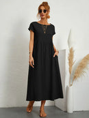 Women's Round Neck Loose-Fit Midi Summer Dress – Lightweight Casual Dress