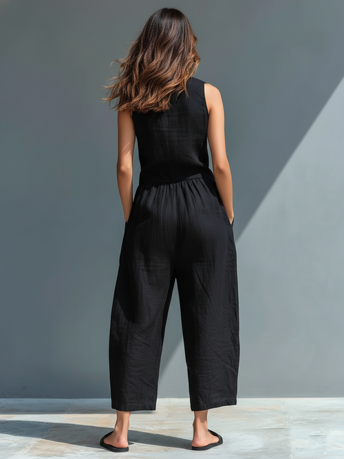 Minimalist Linen Blend Jumpsuit: Effortless Comfort for Everyday Wear 1