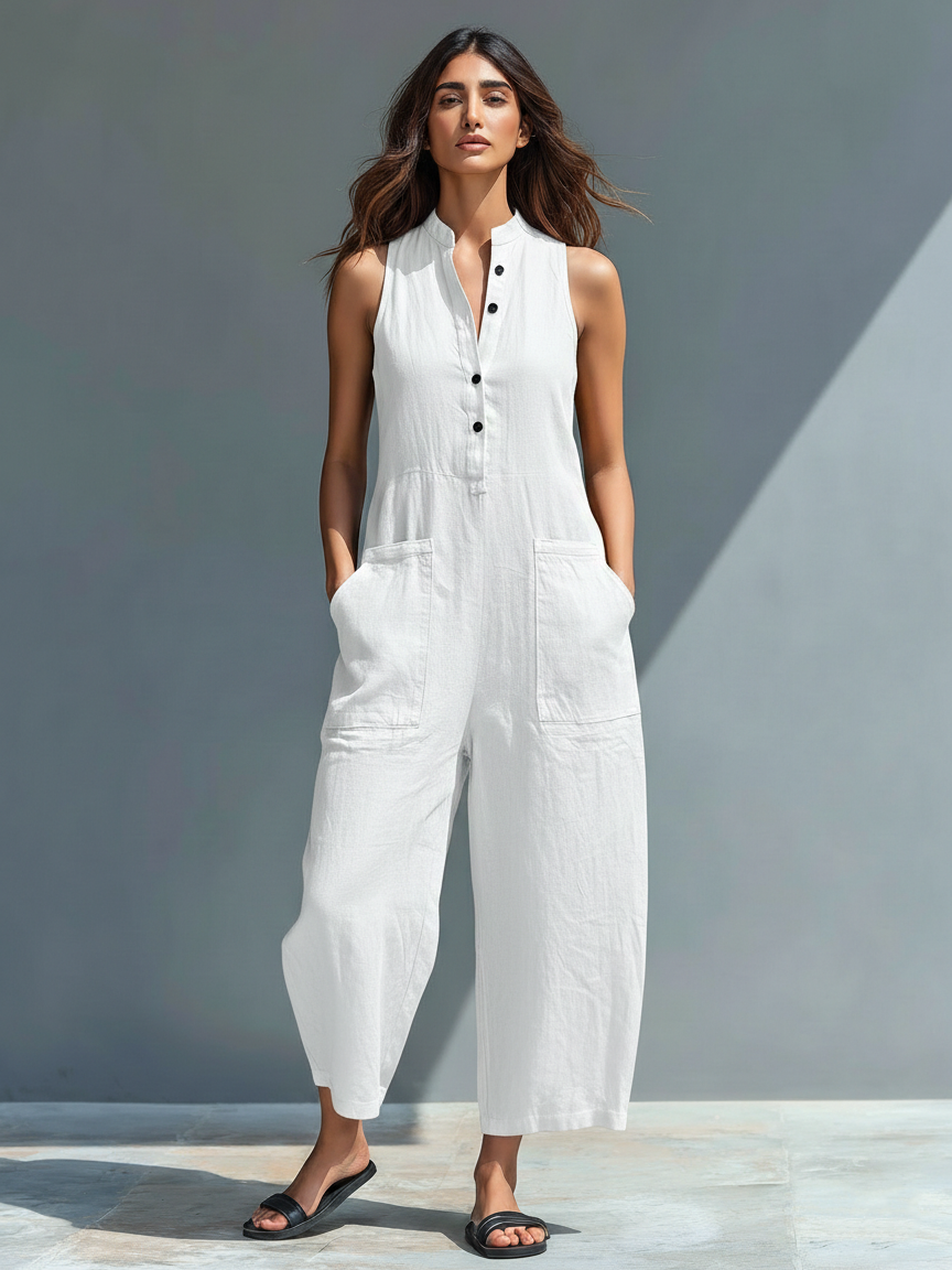 Minimalist Linen Blend Jumpsuit: Effortless Comfort for Everyday Wear 3