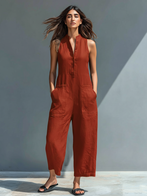Minimalist Linen Blend Jumpsuit: Effortless Comfort for Everyday Wear 5