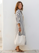 Women’s Long Sleeve Striped Midi Shirt Dress – Classic Casual Chic Style