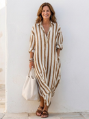 Women’s Long Sleeve Striped Midi Shirt Dress – Classic Casual Chic Style