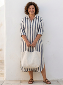 Women’s Long Sleeve Striped Midi Shirt Dress – Classic Casual Chic Style