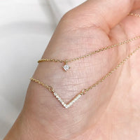 Women's Sparkling Zircon Double Layer V Necklace – Silver Chain Jewelry