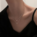 Women's Sparkling Zircon Double Layer V Necklace – Silver Chain Jewelry