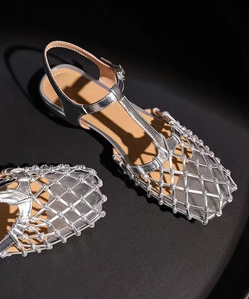 New French Hollow Out Buckle Strap Gold Sandals