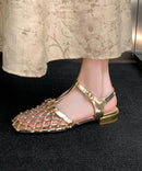New French Hollow Out Buckle Strap Gold Sandals