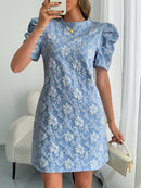 Women's Elegant Blue Textured Floral Mini Dress – Chic Party Style