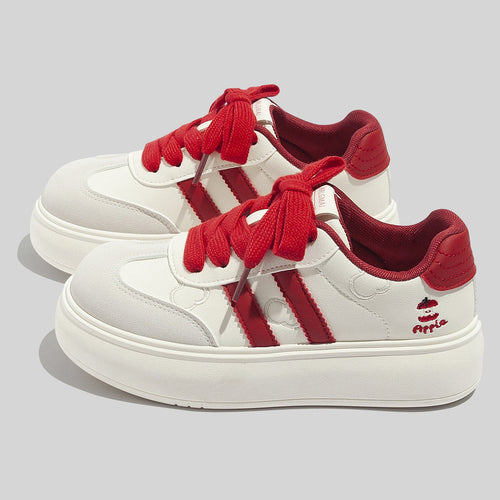 Women's Trendy Laced Up Suede Sneakers With Red Laces