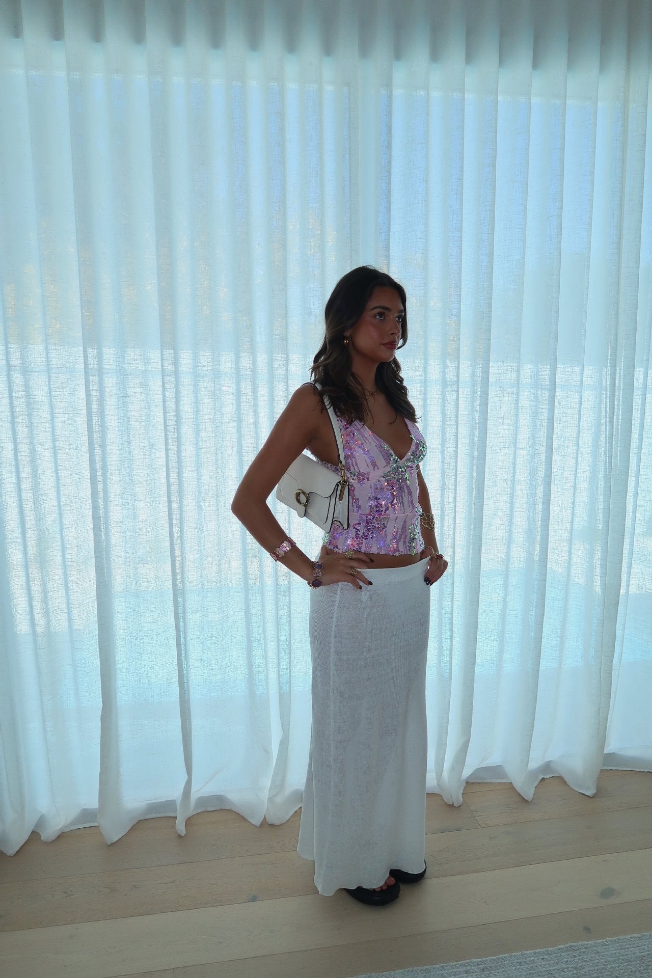 Women's Sequin V-Neck Sleeveless Fitted Top – Sparkly Party Tank Top