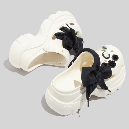 Women's Fashionable White Chunky Clogs With Appliques And Accessories