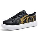 Women’s Black Lace-Up Sneakers With Skull Print – Cushioned Comfort Shoes