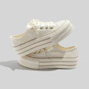 Women's Beige Platform Sneakers With Elegant Satin Lacing