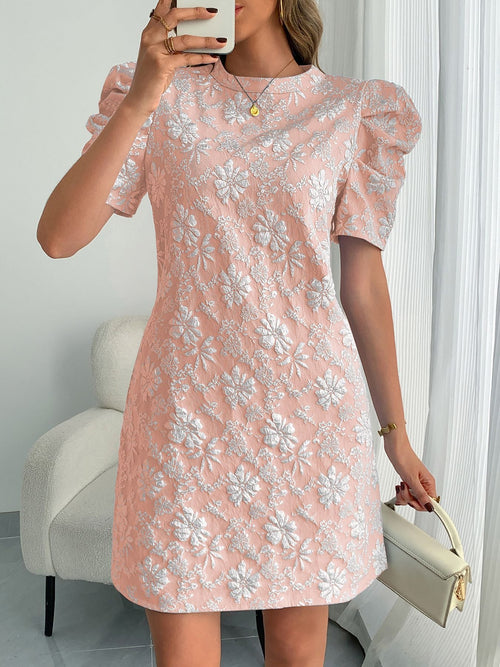 Women's Elegant Blue Textured Floral Mini Dress – Chic Party Style