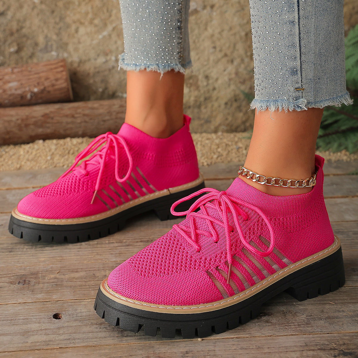 Women’s Lace Up Mesh Sneakers – Breathable Running Shoes With Grip Sole