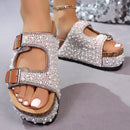Women’s Elegant Open Toe Glitter Stoned Sandals – Sparkling Comfort Shoes