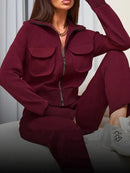 Women’s Warm Sweatsuit Set – Cozy Tracksuit With Pockets High Collar