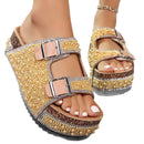 Women’s Elegant Open Toe Glitter Stoned Sandals – Sparkling Comfort Shoes