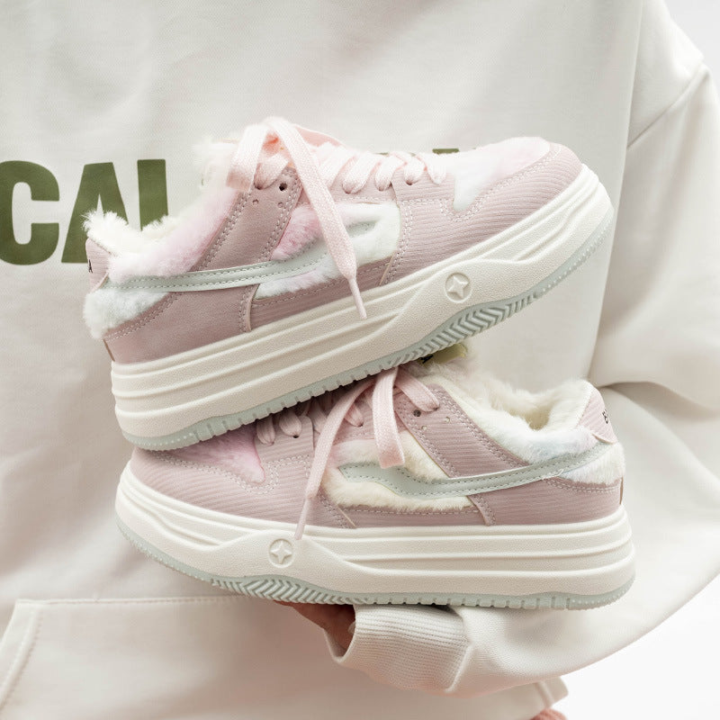 Women's Pink Platform Sneakers With Fleece Lining