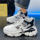Women's Trendy Platform Sneakers With Letter Imprints And Lace Up Fit