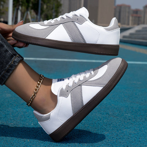 Women's Sporty Laced Up Leather Sneakers With Non-Slip Sole – Casual Comfort Shoes