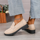 Women's Red Suede Chunky Platform Penny Loafers With Lug Sole