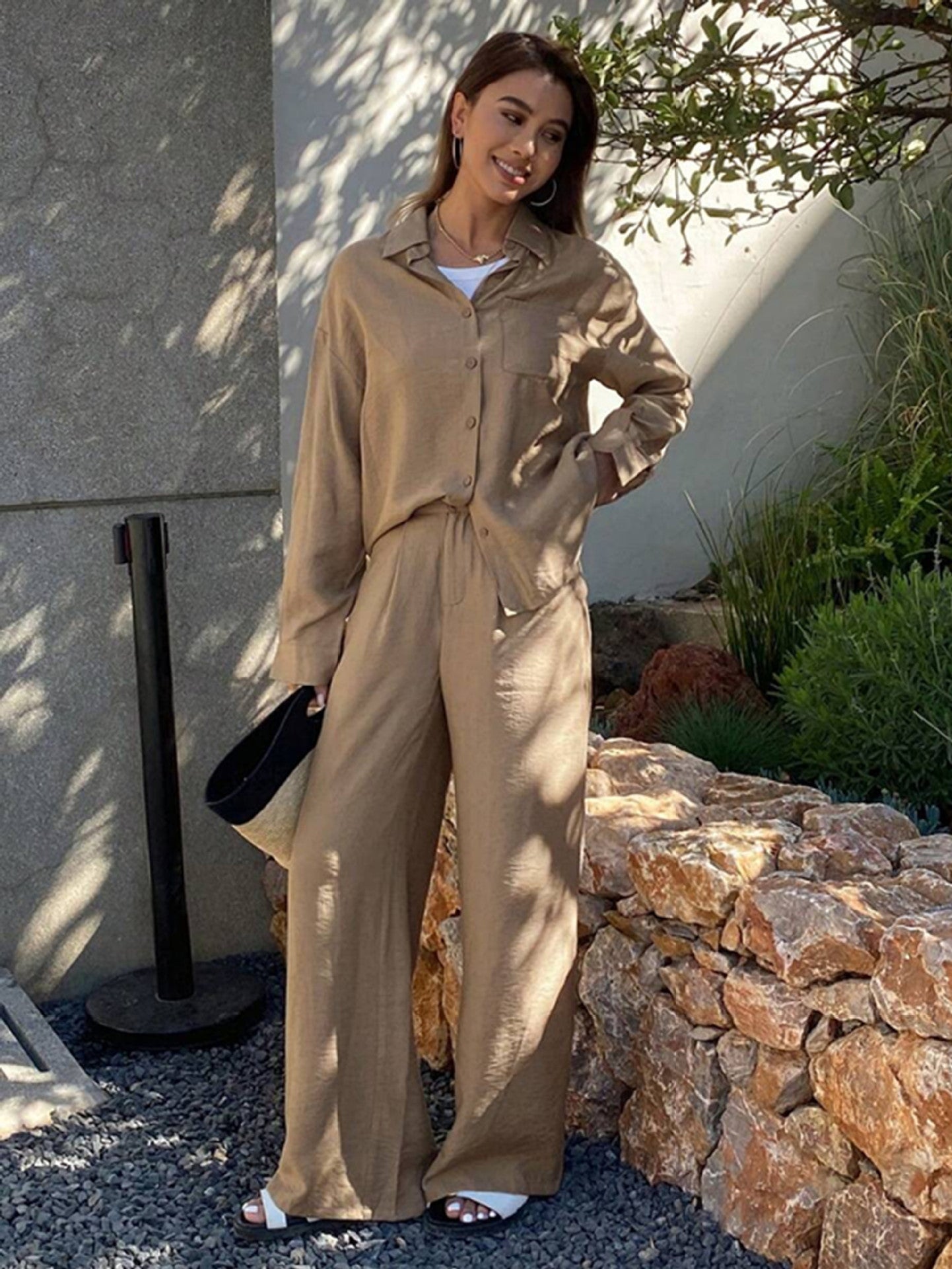 Women’s Linen Shirt And Trouser Set – Loose Fit Summer Outfit