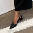 Women's Shiny Leather Closed-Toe Sandals – Block Heel Comfort