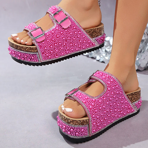 Women’s Elegant Open Toe Glitter Stoned Sandals – Sparkling Comfort Shoes