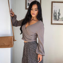 Women's Wrap Top With V-Neck And Long Sleeves – Elegant Slim Fit Blouse