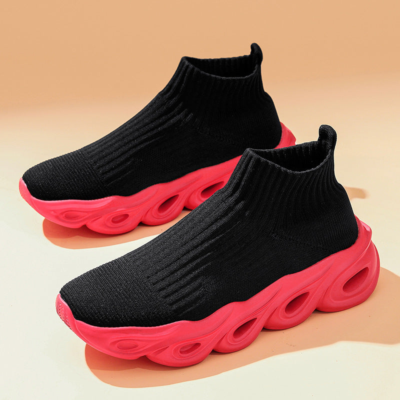 Women's Sock Style Ankle Sneakers With White Sole Lightweight Fit