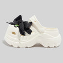 Women's Fashionable White Chunky Clogs With Appliques And Accessories