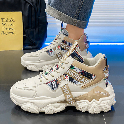 Women's Trendy Platform Sneakers With Letter Imprints And Lace Up Fit