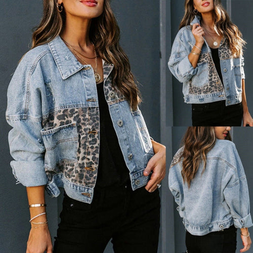 Women's Casual Denim Jacket – Trendy Animal Print Patch Jacket