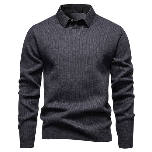 Mens Fine Knit Sweater Modern Collar – Stylish Casual Pullover