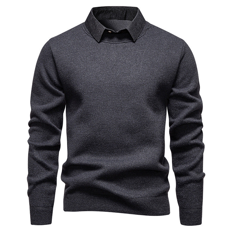 Mens Fine Knit Sweater Modern Collar – Stylish Casual Pullover