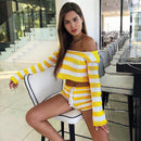 Women's Knitted Cropped Longsleeve Top and Shorts Set – Stylish Beachwear Two-Piece