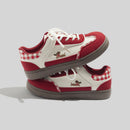Women's Stylish Laced Up Red Sneakers With Checkers Design