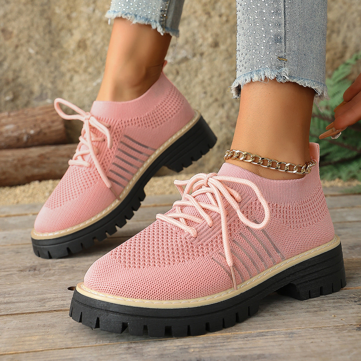 Women’s Lace Up Mesh Sneakers – Breathable Running Shoes With Grip Sole