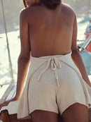Women's Cream Knit Halter Neck Beach Romper – Lightweight Summer Playsuit