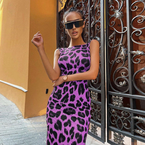 Women's Leopard Print Bodycon Dress – Sleeveless Trendy Party Dress