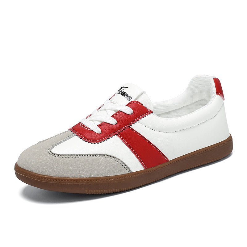 Women’s Trendy Laced-Up Faux Leather Sneakers – Cushioned Everyday Comfort