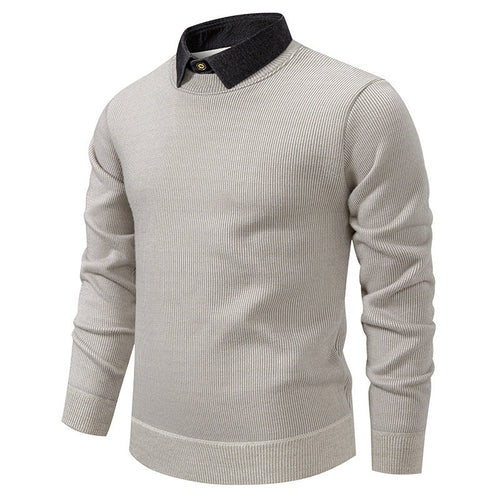 Mens Fine Knit Sweater Modern Collar – Stylish Casual Pullover