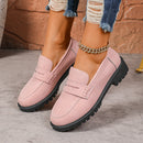 Women's Red Suede Chunky Platform Penny Loafers With Lug Sole
