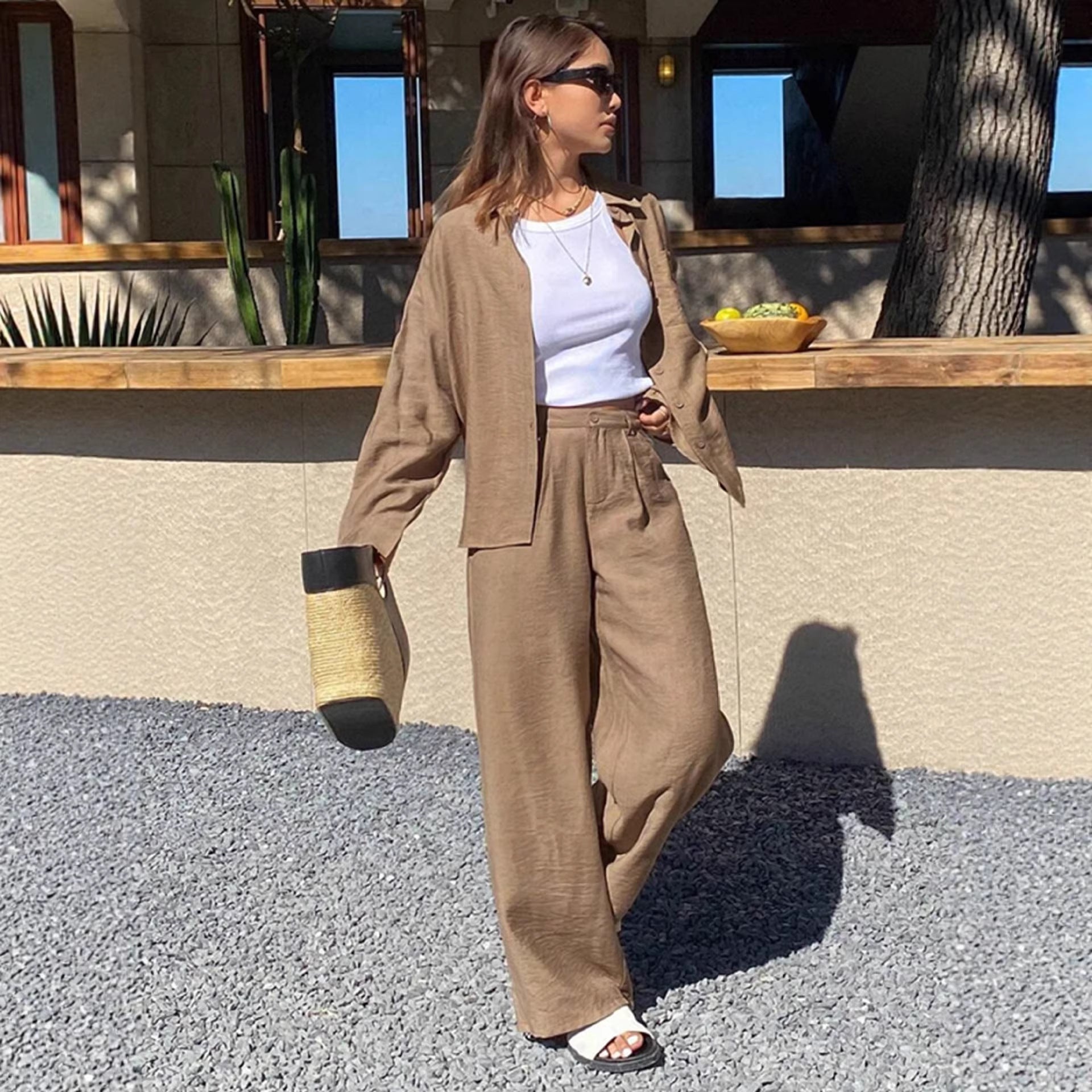 Women’s Linen Shirt And Trouser Set – Loose Fit Summer Outfit