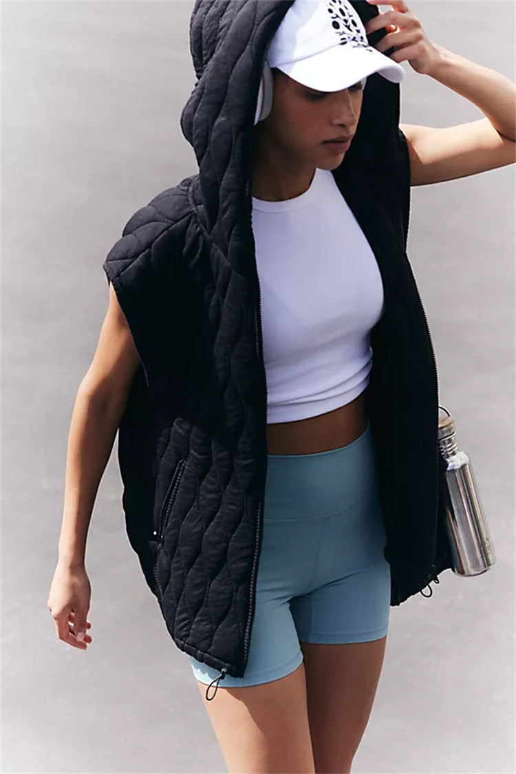 Women’s Lightweight Hooded Puffer Vest – Short Sleeve Quilted Jacket